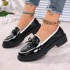 Large Size British Love Small Leather Shoes Women's Glossy Low Heel Bow Casual Shoes