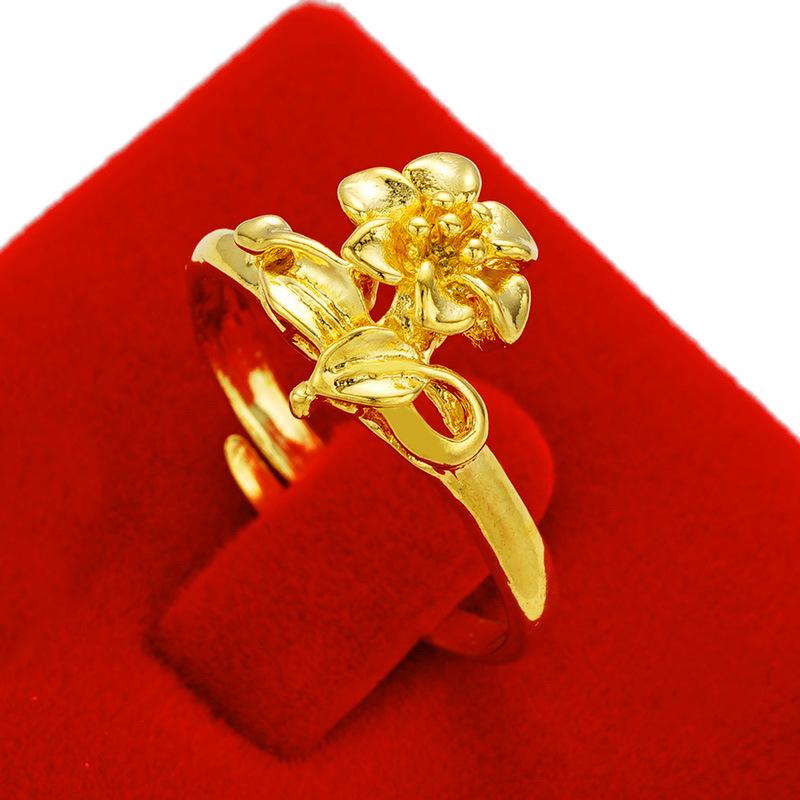 Sand Gold Ring for Women, Long-lasting Color Retention, Niche Sweet Imitation Gold Open Female Ring, Copper Alloy Accessories