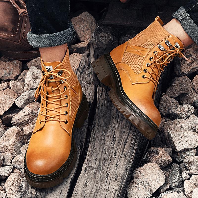 Новые рабочие ботинки большого размера в британском стиле с высоким берцем, осенне-зимние черные мужские ботинки среднего размера