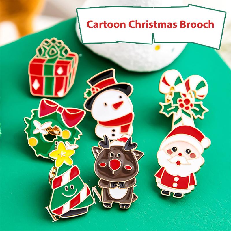 Модная металлическая рождественская брошь мультфильм милый Санта-Клаус снеговик дерево лось эмалированный значок одежда аксессуары подарки