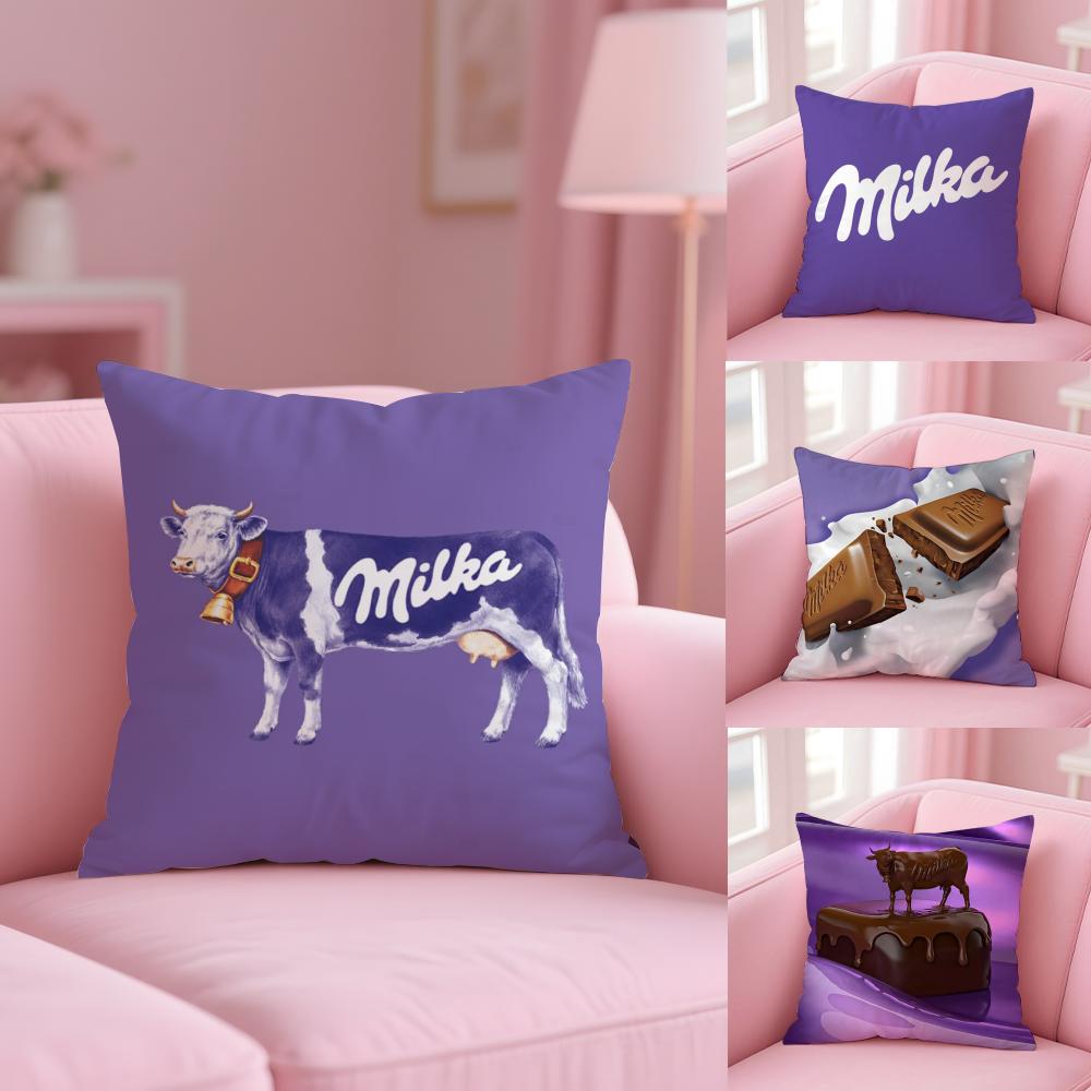 Смешная фиолетовая наволочка Milka из плюшевой ткани, мягкая, двусторонняя печать, чехол для диванной подушки, стойкий цвет, домашний декор, подарок