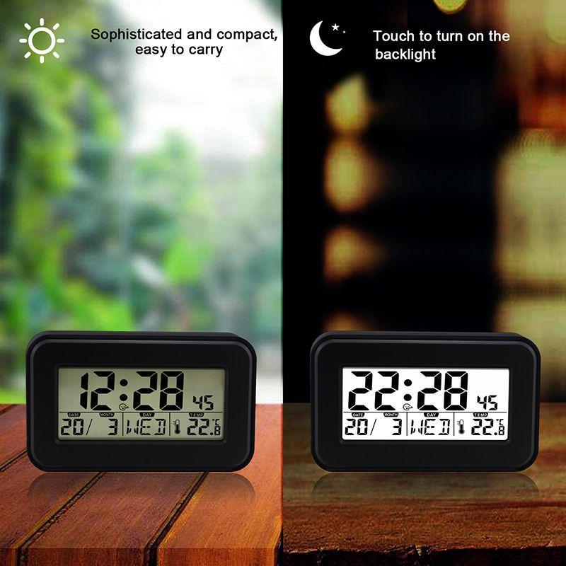 Battery Powered Mini Digital Alarm Clock With Backlight Temperature Date Week Snooze Table Clock 12/24H LCD Electronic Clock