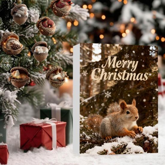 2025 Лесные животные Желуди Украшения Адвент-календарь 2D Акрил Уютный Лес Набор Рождественских украшений Шишка Животное Обратный отсчет Украшение для Рождественской елки