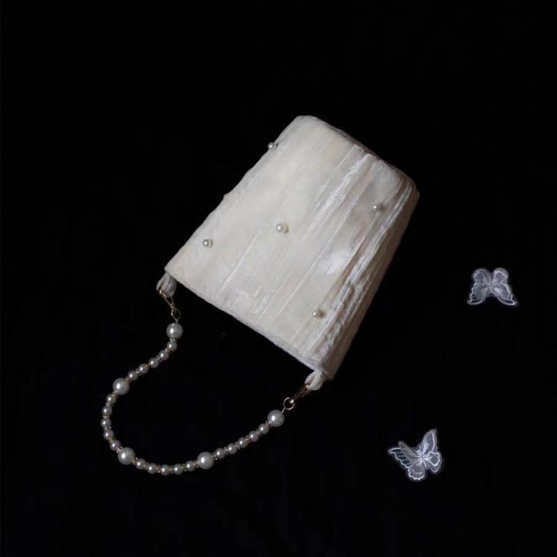 Оригинальный нишевый дизайн Бархатная сумка-ведро с жемчужной текстурой Кремово-белая леди-светская львица с наплечной сумкой-мессенджером