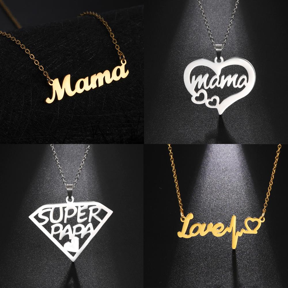 Ожерелье-цепочка Lemegeton Mama Letter для женщин, кулон Super Papa Мама Папа, цепочка из нержавеющей стали, чокер, ювелирное изделие, День матери