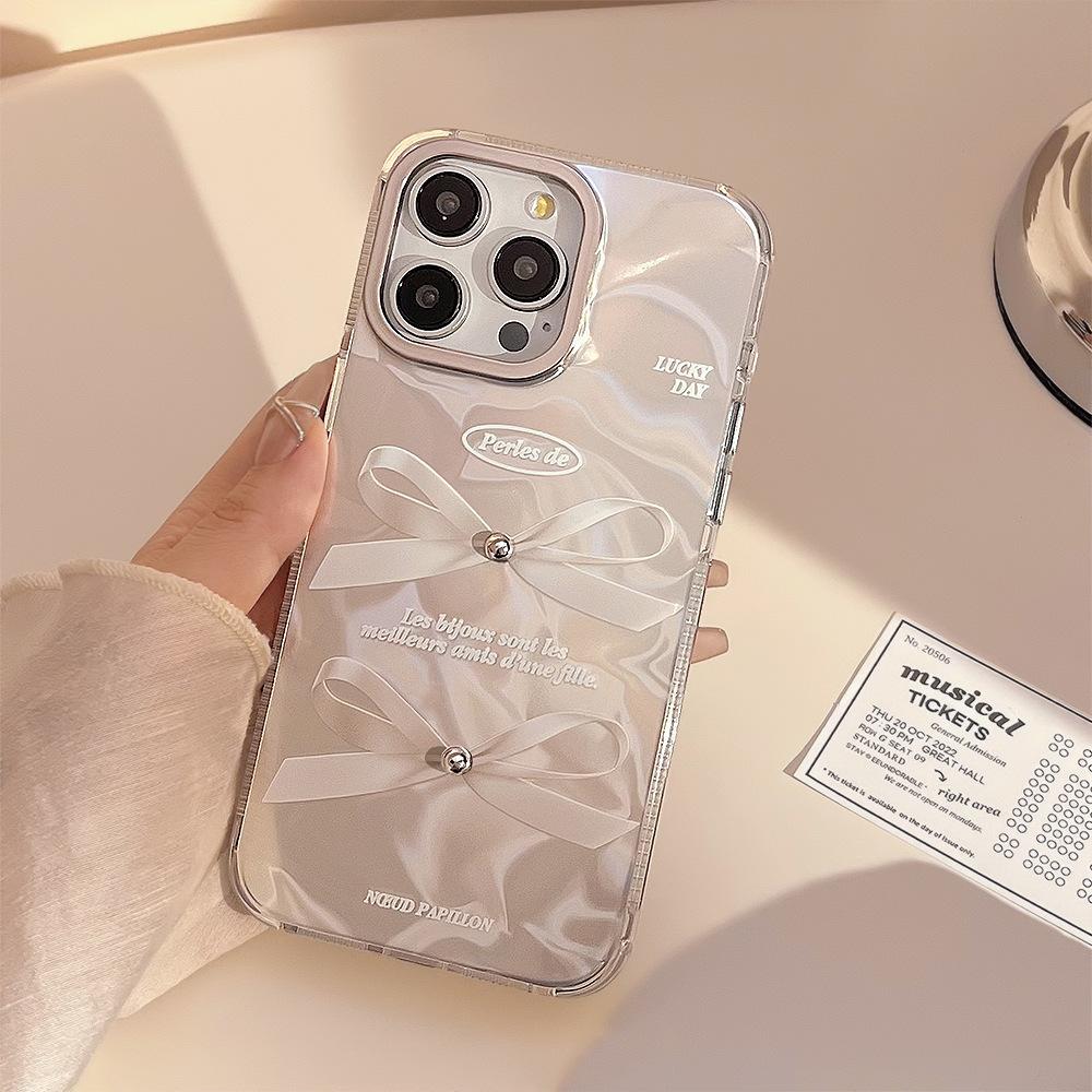 Temperament White Bow IPhone 15 Apple 16 Phone Case 14promax Three Dimensional 13 Gentle and Suitable for 12 Korean