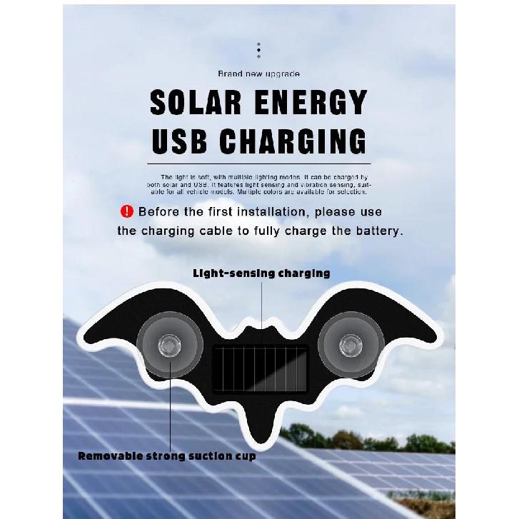 Car Mounted Bat Atmosphere Light Solar Powered Wireless LED Decorative Rear Window Triangle Window Interior Colorful Neon Lights Neon Lights 4