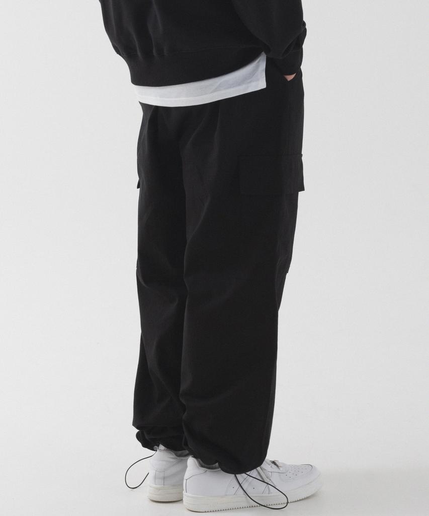 PIANER String Wide Cotton Cargo Pants (Black)