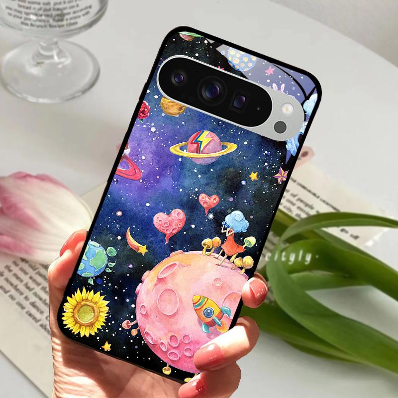 Модный Стеклянный Чехол для Google Pixel 8a Чехол Pixel8 Pro Жесткий ПК Закаленное Стекло Черный Чехол для Телефона Для GOOGLE PIXEL 8 Защитные Чехлы