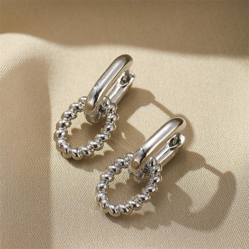 Retro Double Loop Design Drop Earrings Gold Color Geometric Round Hoop Earrings for Women Girls Punk Hip Hop Fashion Jewelry