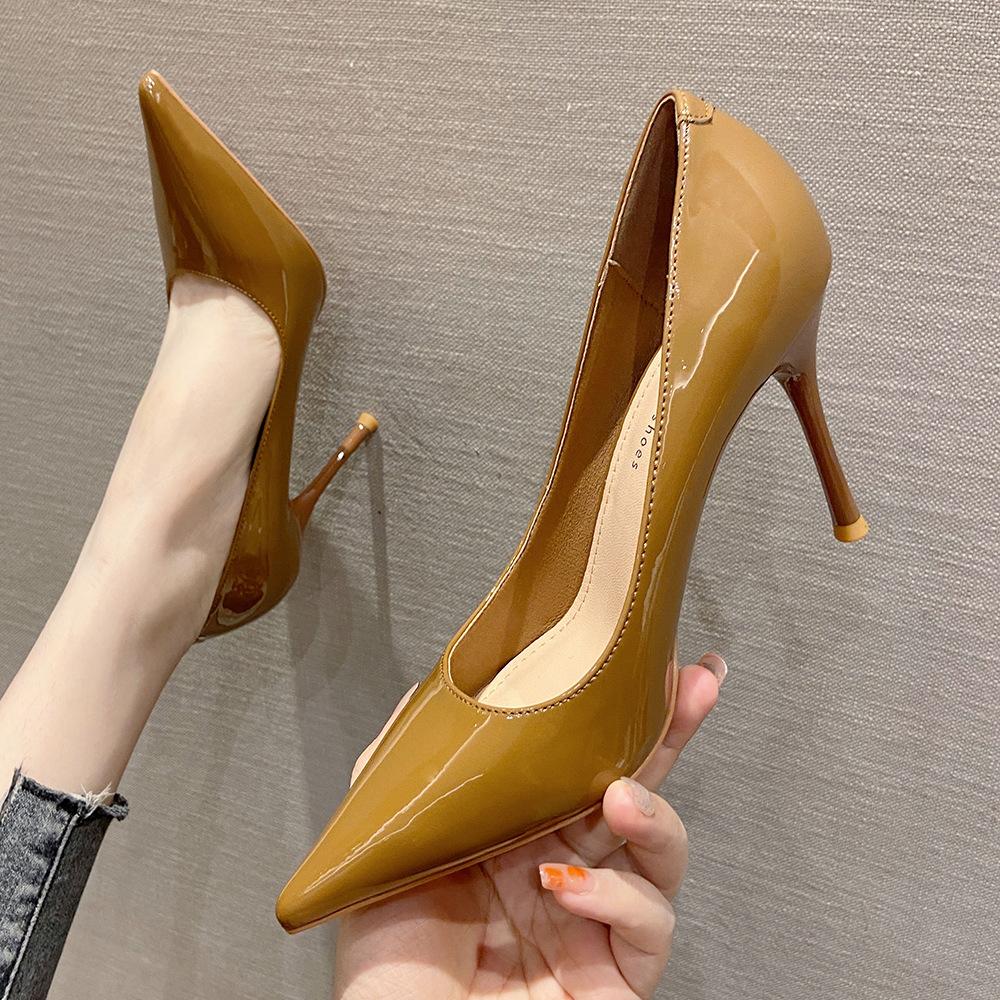 9 модных и простых одинарных туфель женские туфли с острым носком на тонком каблуке высокие каблуки однотонные профессиональные женские туфли OL темперамент