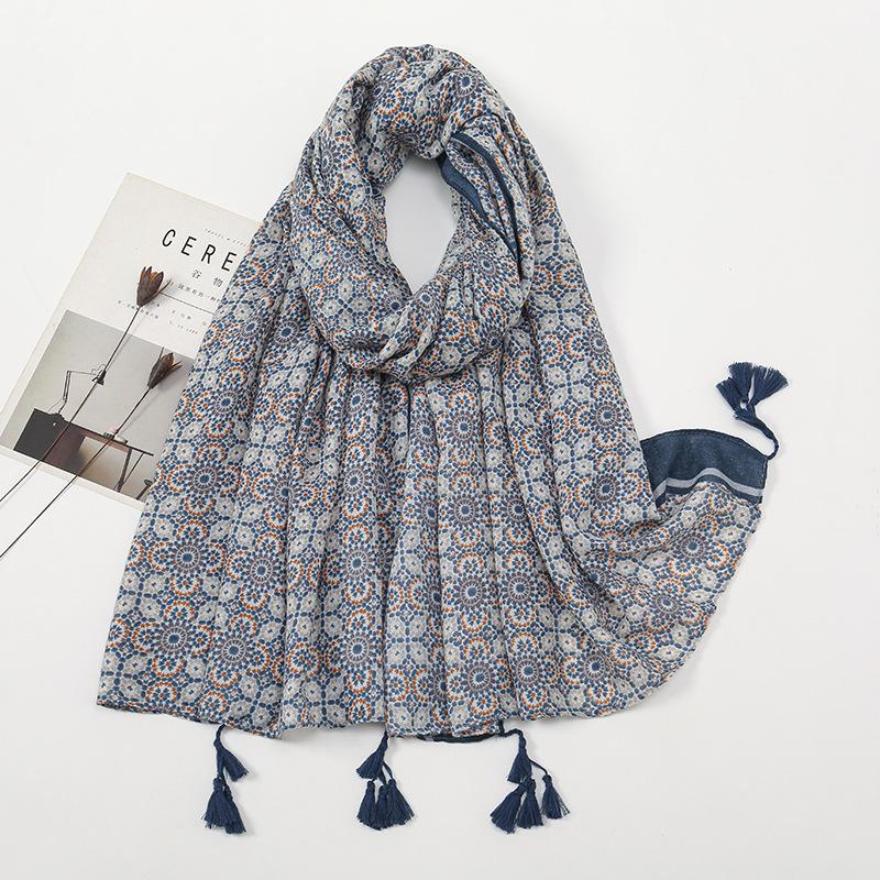 Литературный небольшой свежий хлопковый и льняной ретро-шарф с бахромой, женский напечатанный красивый шелковый шарф, японская солнцезащитная шаль