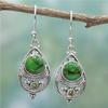 Antique Silver Natural Turquoise Stone Vintage Drop Earrings For Women