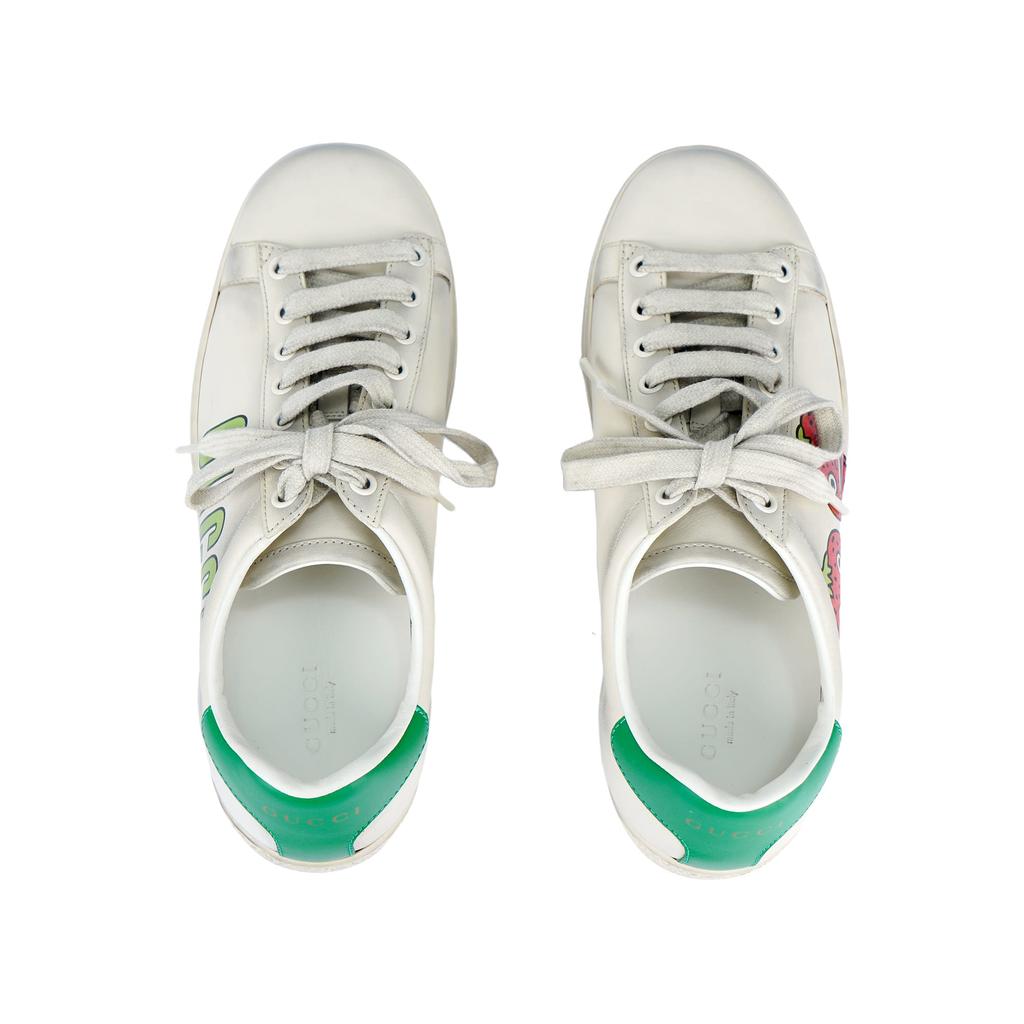 Gucci ACE Коровья кожа Низкие стильные скейтбордические кроссовки Женские Белые Потертые 703816 AYO10 9660