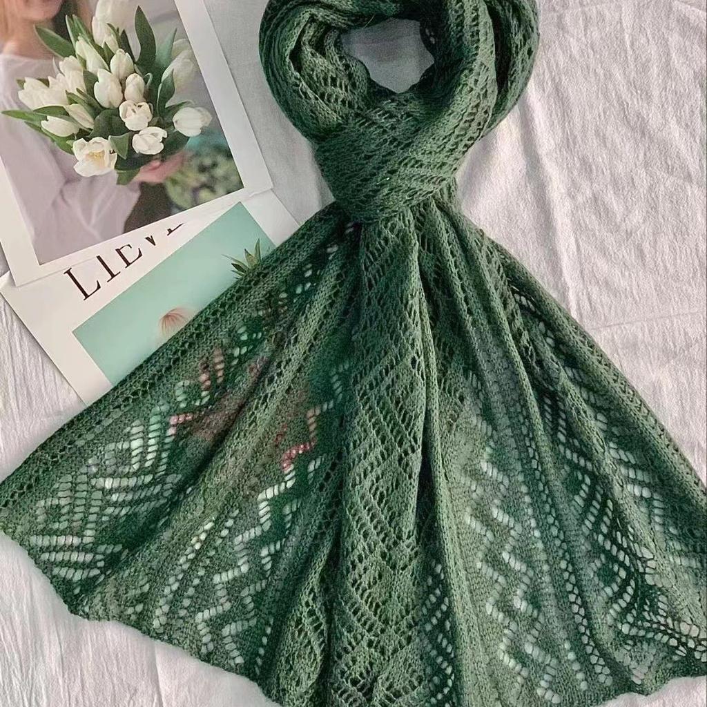 New Hollow Solid Color Knitted Scarf for Women Autumn and Winter Hollow Warm Scarf Versatile Retro Scarf