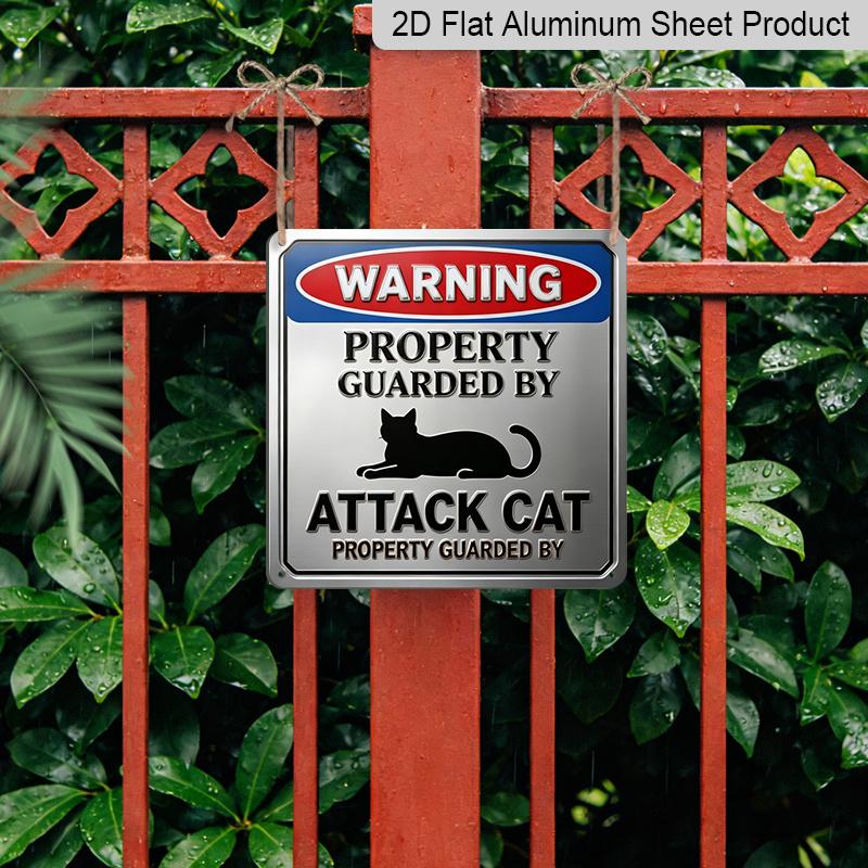 2D Flat - 1pc, Vintage Metal Aluminum Decorative Sign, Warning Sign for Attacking Cats, Retro Wall Decor, Home Decoration Suitable for Porches