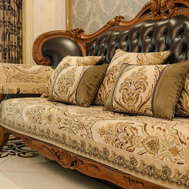 European Style Sofa Cover Luxurious Anti Slip Chenille Jacquard Fabric Sofa Cushion Living Room Decoration Slipcover Home Decor