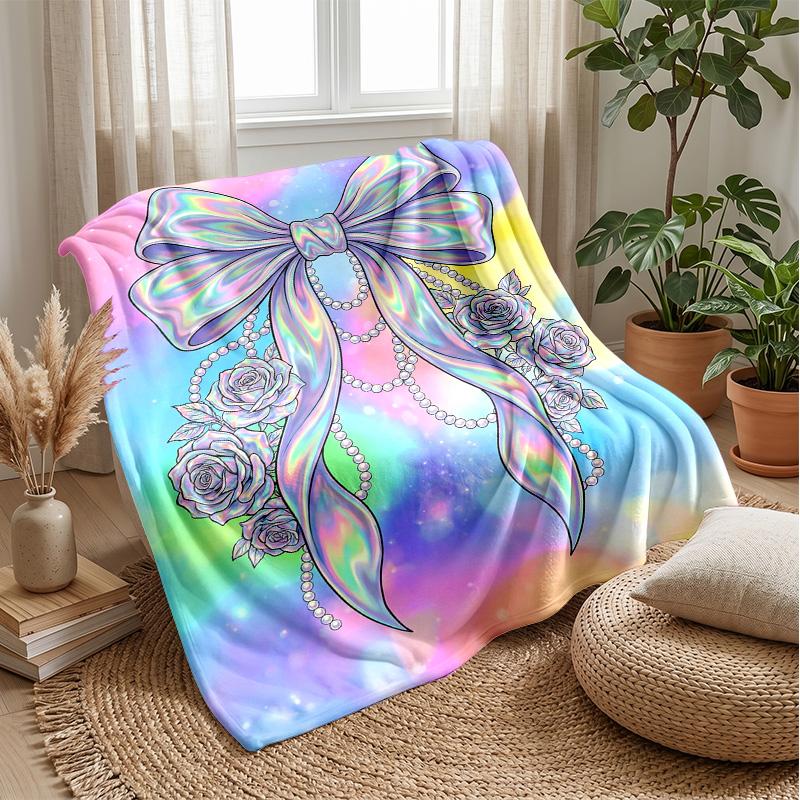Rainbow Bow Fantasy Theme blanket Lightweight Warm Flannel Blanket Decorative Throw Blanket for Home Decoration