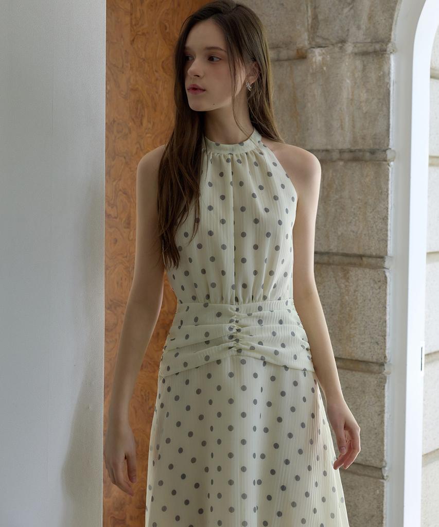 Julie And Kara 26Hs Love By You Marina Dot Halter Dress Cream Resort Look Vacation Look