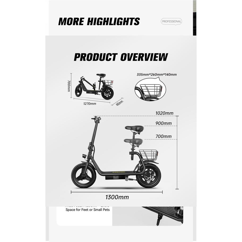 Electric Bike for Adult,500W Motor 25.55NM,60-80km Reichweite,48V 15AH Battery,14" Tires,E-bike for All-Terrain Riding