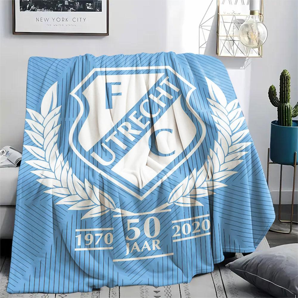 FC Utrecht Printed Flannel Blanket, soft throw for bedroom sofa, washable,soccer fan merchandise, great gift.