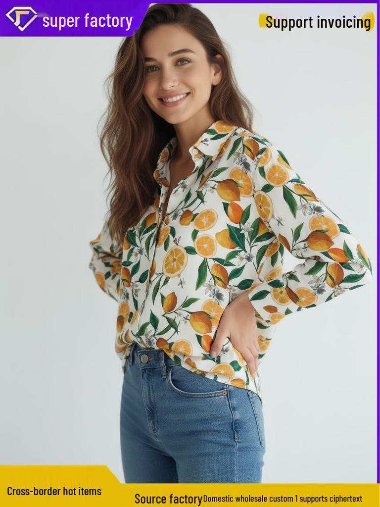 2026 Оранжевый Элемент Нишевый Дизайн Свободная Рубашка с Длинным Рукавом для Весны/Лета