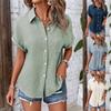 Summer New Short Sleeve Casual Loose Women's Shirt Tops Solid Plus Size Button Up Blouse for Women Fashion Elegant Turn Down Collar Lady Shirts 26353