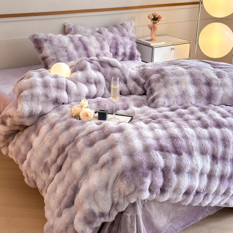 Плюшевый комплект из четырех предметов для кровати, Плюшевая утолщенная двусторонняя молочная плюшевая тепловая простыня, Пододеяльник, Наволочка Набор из трех предметов