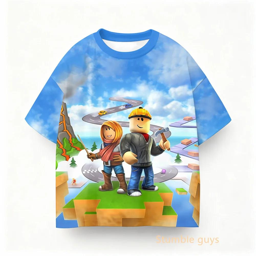 Одежда для мальчиков и девочек Дети Roblox Летняя Повседневная Игровая Футболка Аниме