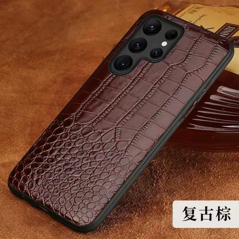 Crocodile Pattern Cowhide Leather Case for Samsung Galaxy S26 Ultra S25 S24 Plus S23 FE S22 S21 Note 20 Mobile Phone Hard Cover