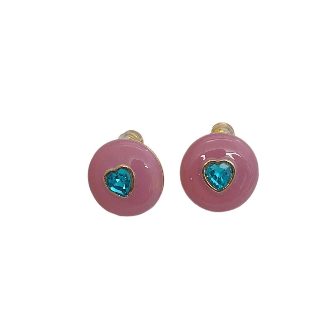 Medieval court enamel glaze French light luxury retro niche design temperament peach heart stud earrings button gemstone earrings