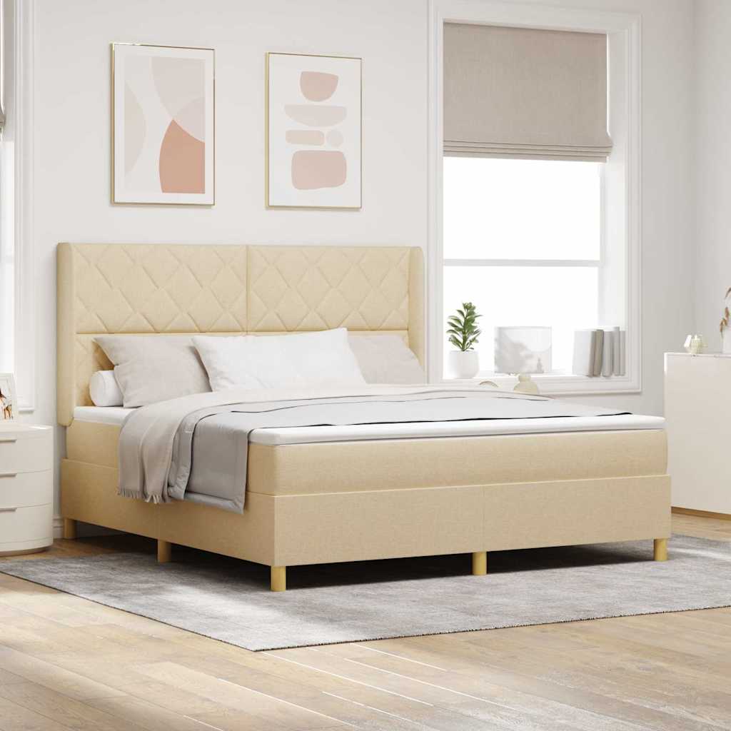 Boxspring Bed with LED Light Strips Cream 180 x 200 cm Fabric