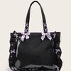 Japanese Ruffled Ribbon Bow Ita Bag Women Sweet Cute Multifunctional Clear Shoulder Purse Ladies Anime Badge Spacious Tote Bag