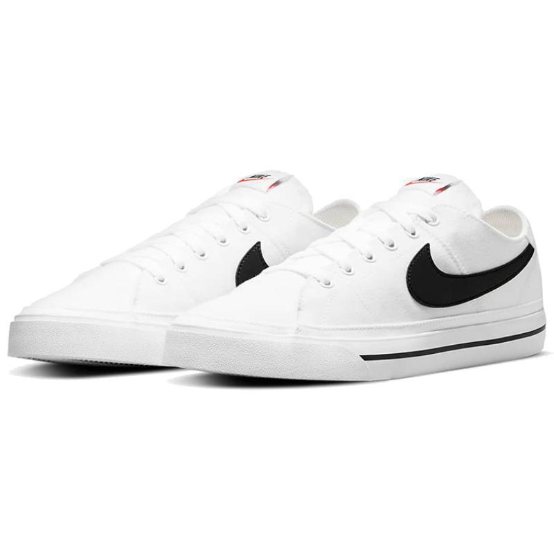 Nike Court Legacy Canvas White Black Swoosh Sneakers CW6539-101