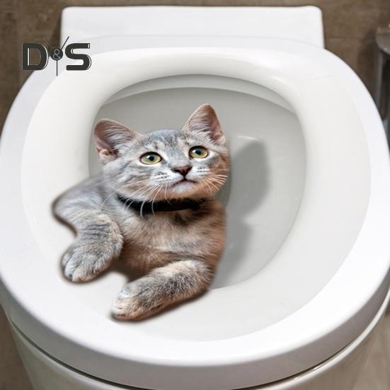 Мультяшная наклейка на унитаз с милым выражением кота, водостойкая самоклеящаяся съемная наклейка на унитаз, украшение для ванной комнаты
