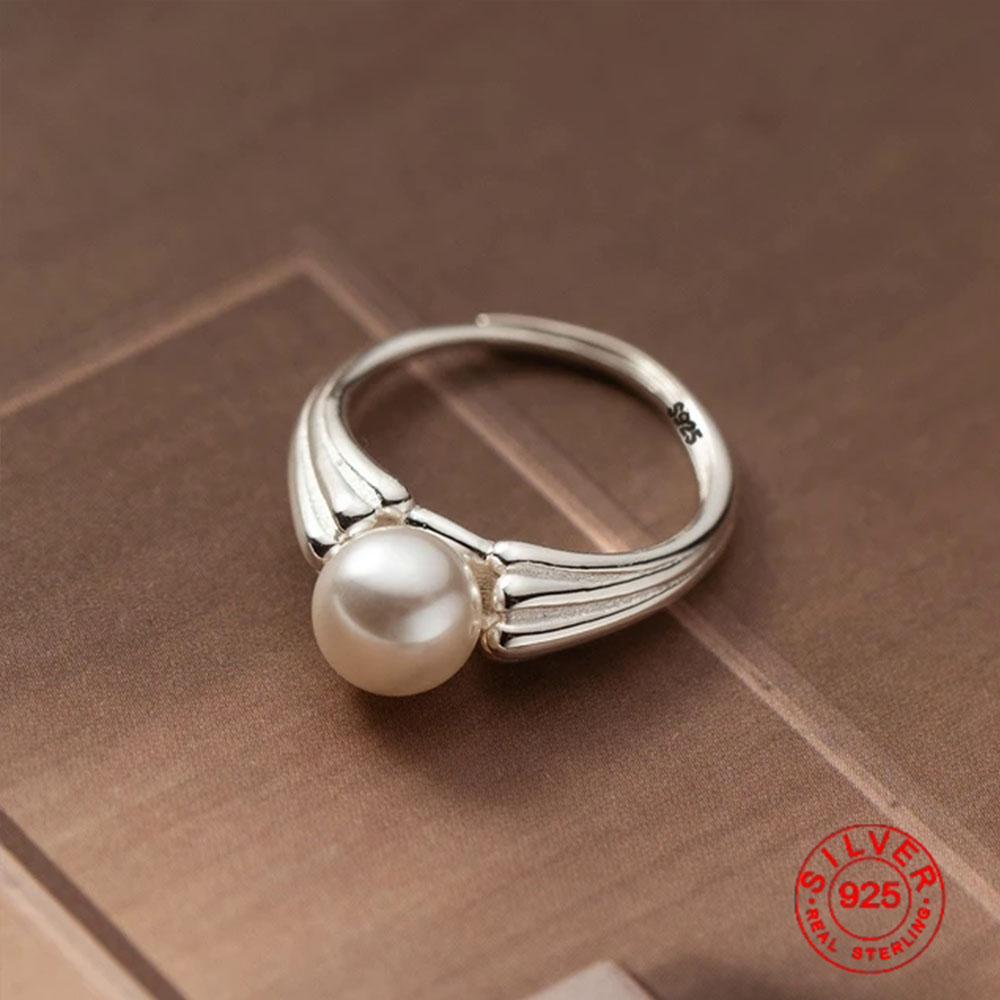 Xiaomi BFCLUB Silver Color Rings For Women Simple Finger Open Vintage Handmade Pearl Ring Allergy For Party Birthday Gift
