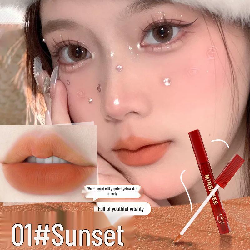 Mingxizhi Маленькая красная туба Бархатная матовая помада-глина для губ - Стойкий, Отбеливающий блеск для губ для осени/зимы
