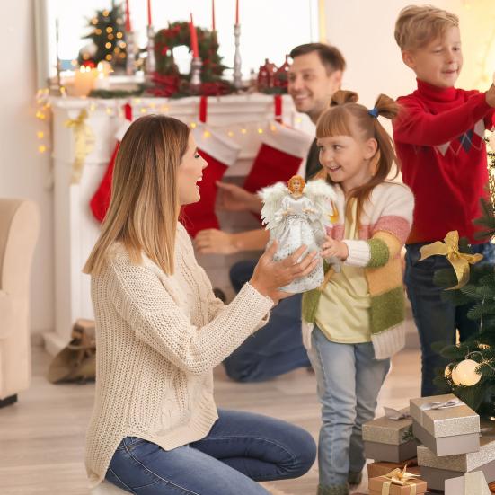 Белое угловое длинное платье для рождественской елки, топпер с перьями и крыльями, светящееся праздничное украшение, платье, многоразовая Рождественская елка, ангел
