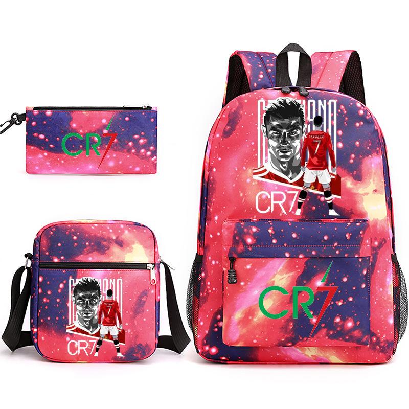 Cr7 Youth Fashion Children'S Student Schoolbag Three-Piece Set Backpack Satchel Pencil Case