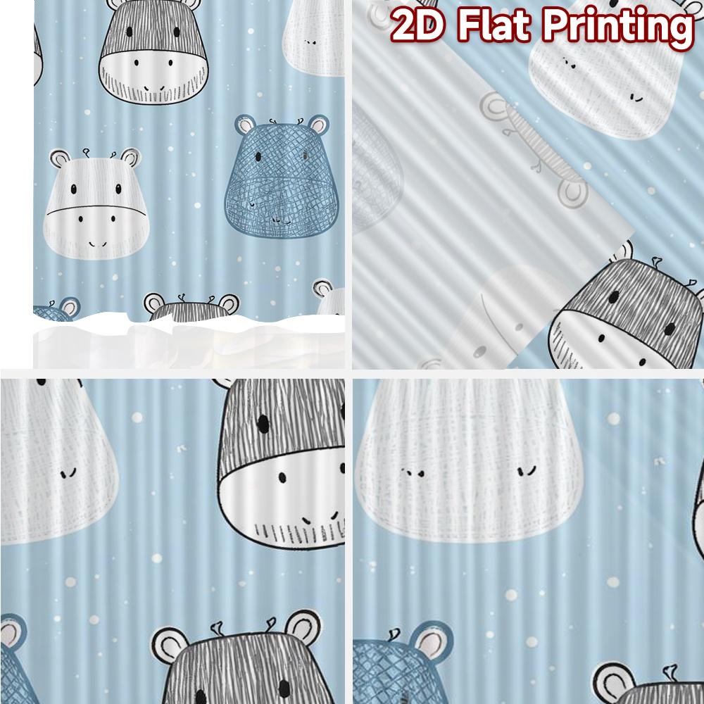2D FLAT PRINTING 2pcs Curtains (Without Rod) Cute Hippo Faces Modern Window Curtain Versatile Durable Polyester Curtains weet
