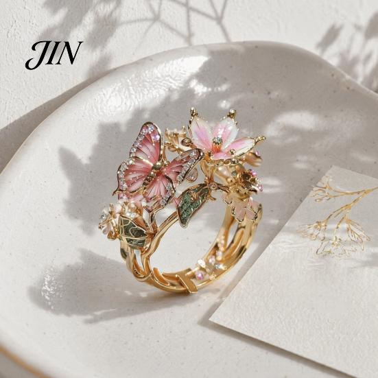 Lightweight Adjustable Ring Alloy Finger Ring, Butterfly Flower Shape Opening Open Design Band for Daily Wear Date Party Romantic Jewelry
