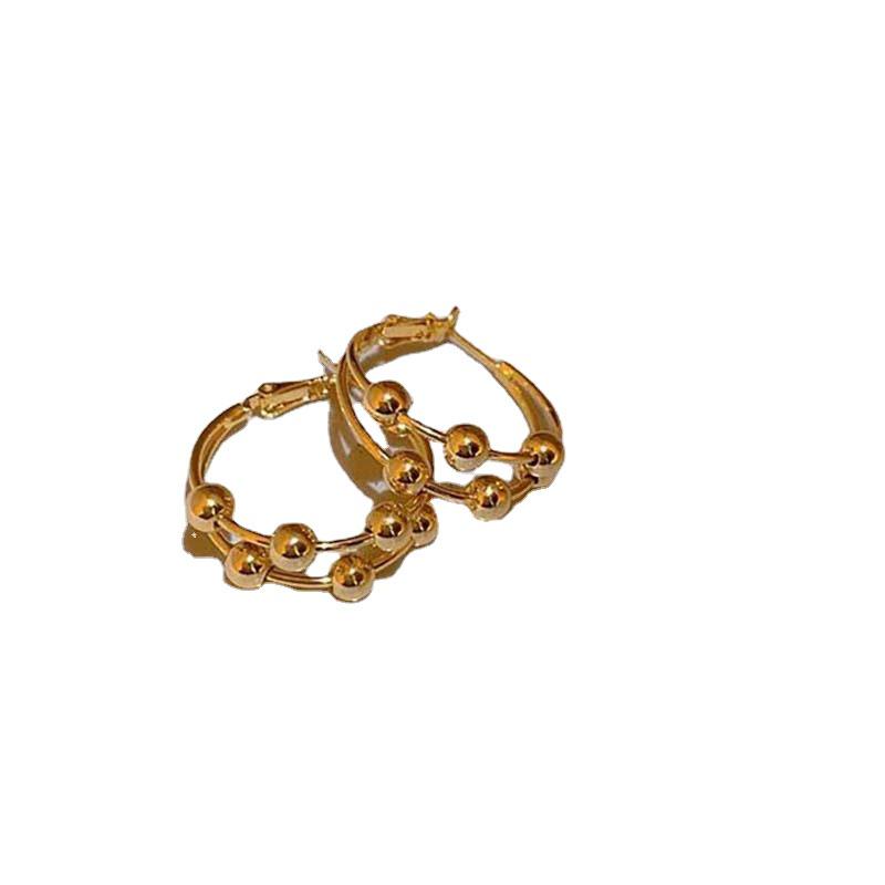 European & American Trendy Double-Layer Round Bead Earrings - Chic, Fashionable, Simple Style