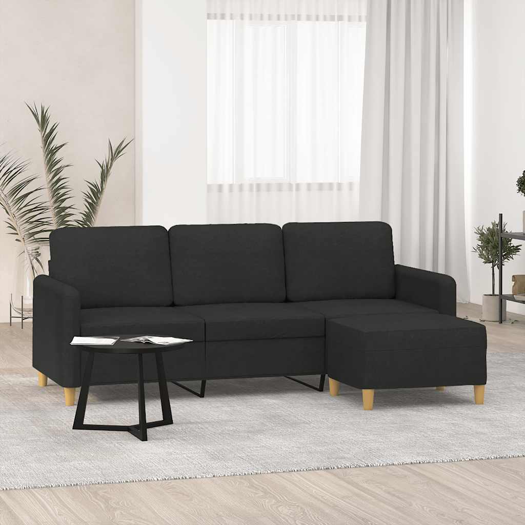 Vidaxl 3-Osobowa Sofa Z Podnóżkiem, Czarna, 180 Cm, Tkaniną