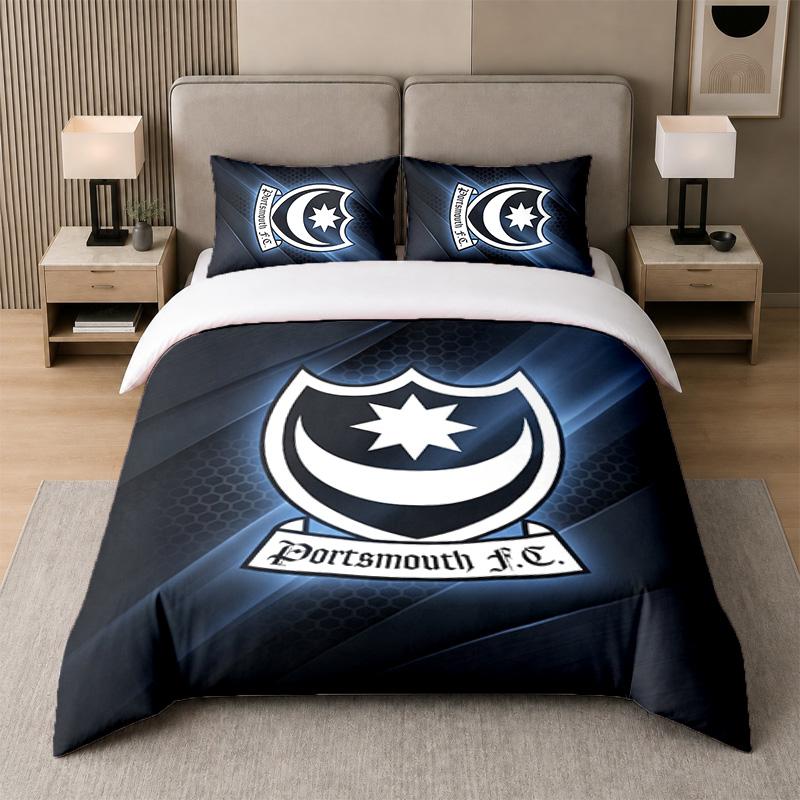 3Pcs Bedding SetPortsmouth FC Soft Bed Sheet and Two Pillowcases Home Bedroom Decor