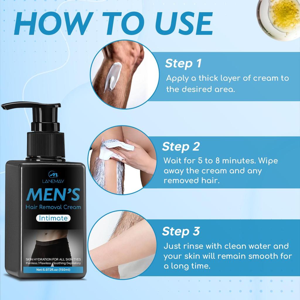 Men’s Hair Removal Cream-Hydrating & Soothing-Painless & Flawless-Suitable For All Skin Types, 150ml
