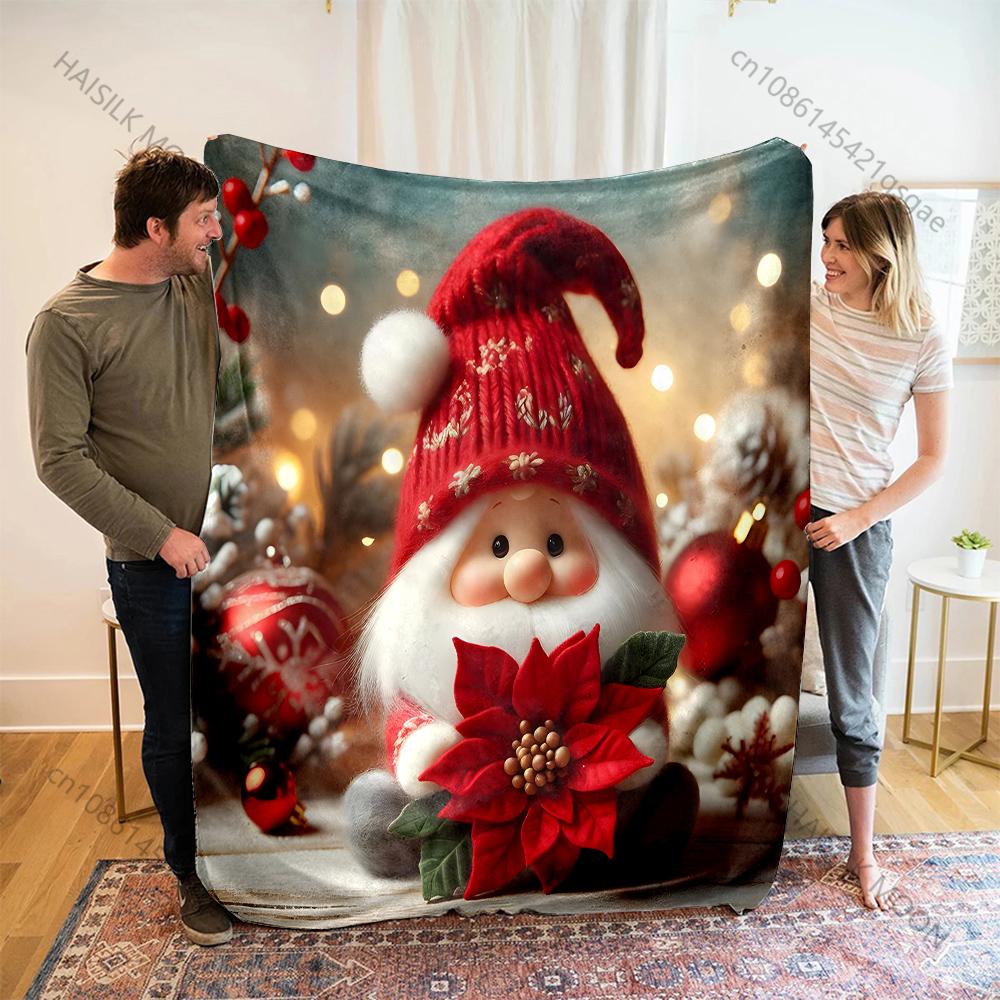 Festive Christmas Floral and Ornaments Pattern Blanket Flannel Material Soft Warm for All Seasons Home Outdoor Camping Picnics