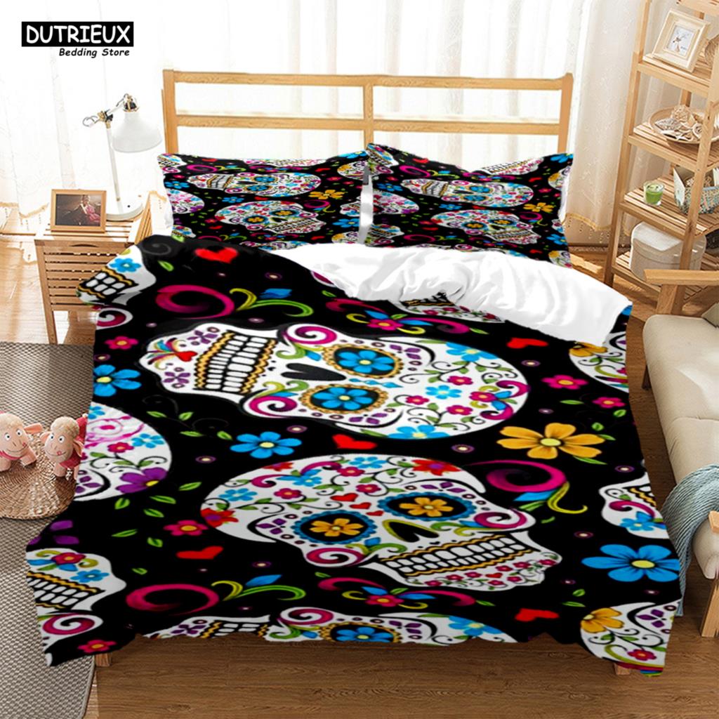 Mysterious Colored Skeleton Bedding Set, Skeleton Duvet Cover Set, Soft Comfortable Breathable Duvet Cover, Bedroom Guest Room