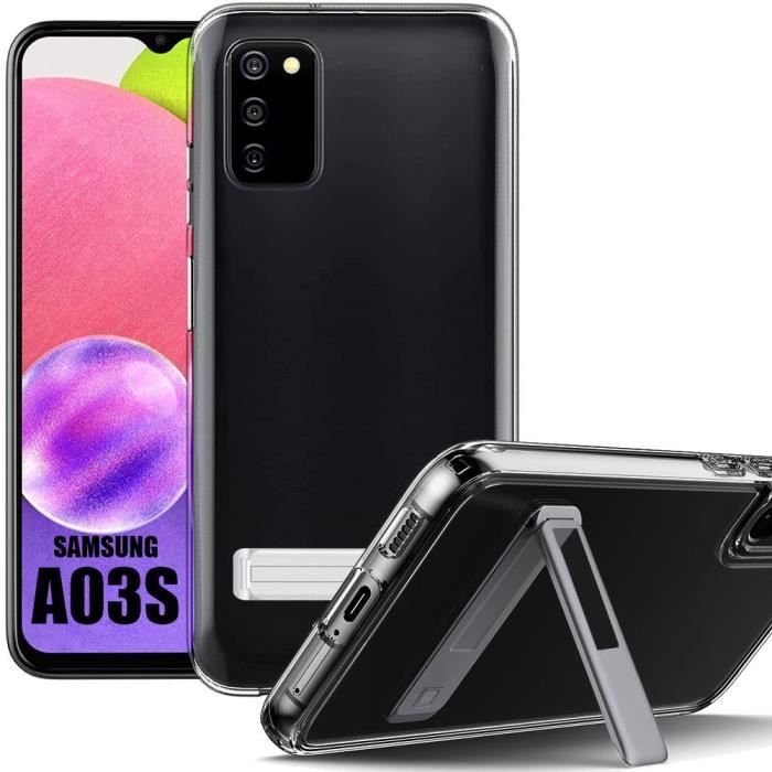 TPU Case for Samsung Galaxy A03s Transparent Shockproof Protection with Silver Stand