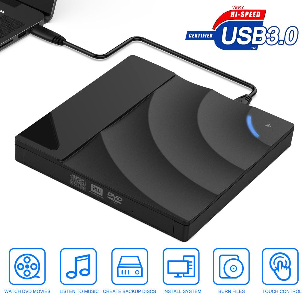 External CD/DVD Drive, USB 3.0 Type-C DVD +/-RW Drive for Laptop, CD DVD Burner, Slim Portable CD DVD Player for Laptop Desktop PC Windows 10/8/7