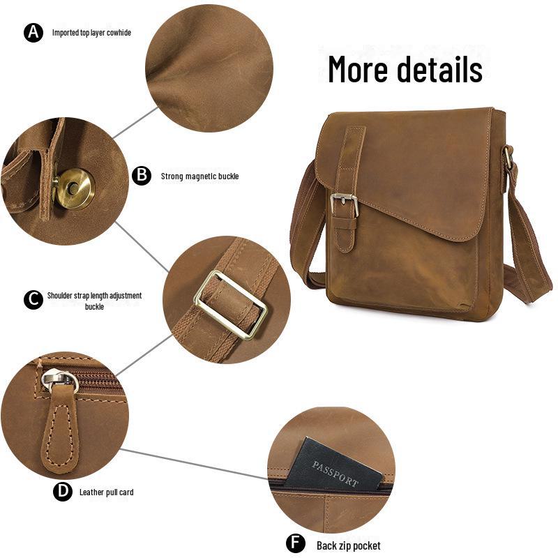 Jiamida 2024 Мужская популярная европейская и американская сумка-мессенджер - кожаная сумка через плечо Crazy Horse